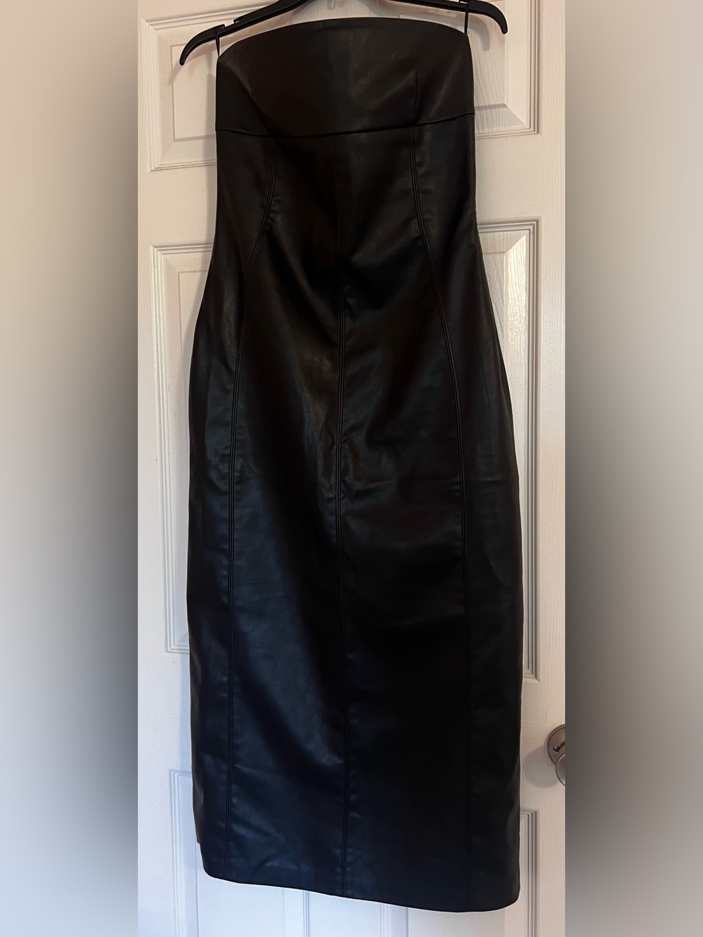 Zara Strapless Super Soft Faux Leather Midi Dress – Black